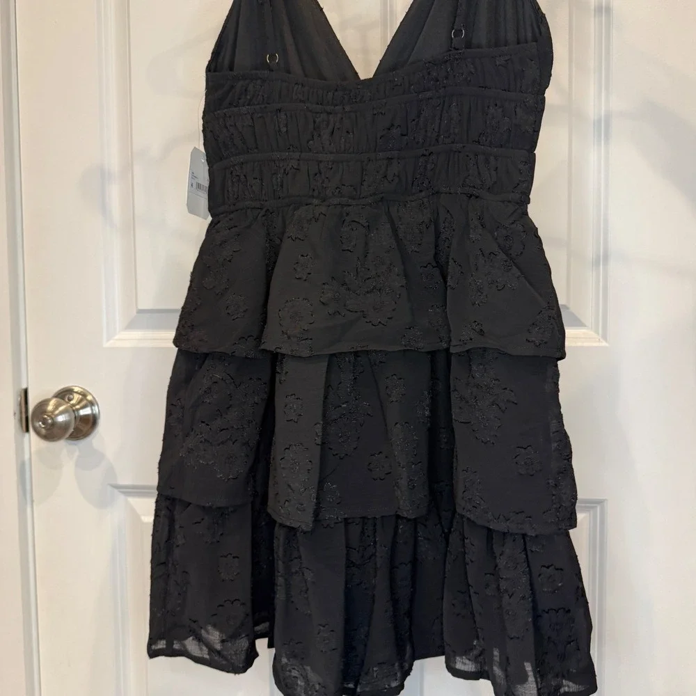 Altar'd State Black Floral Burnout Tiered Mini Dress Smocked Waist Size XS NWT - Picture 7 of 8